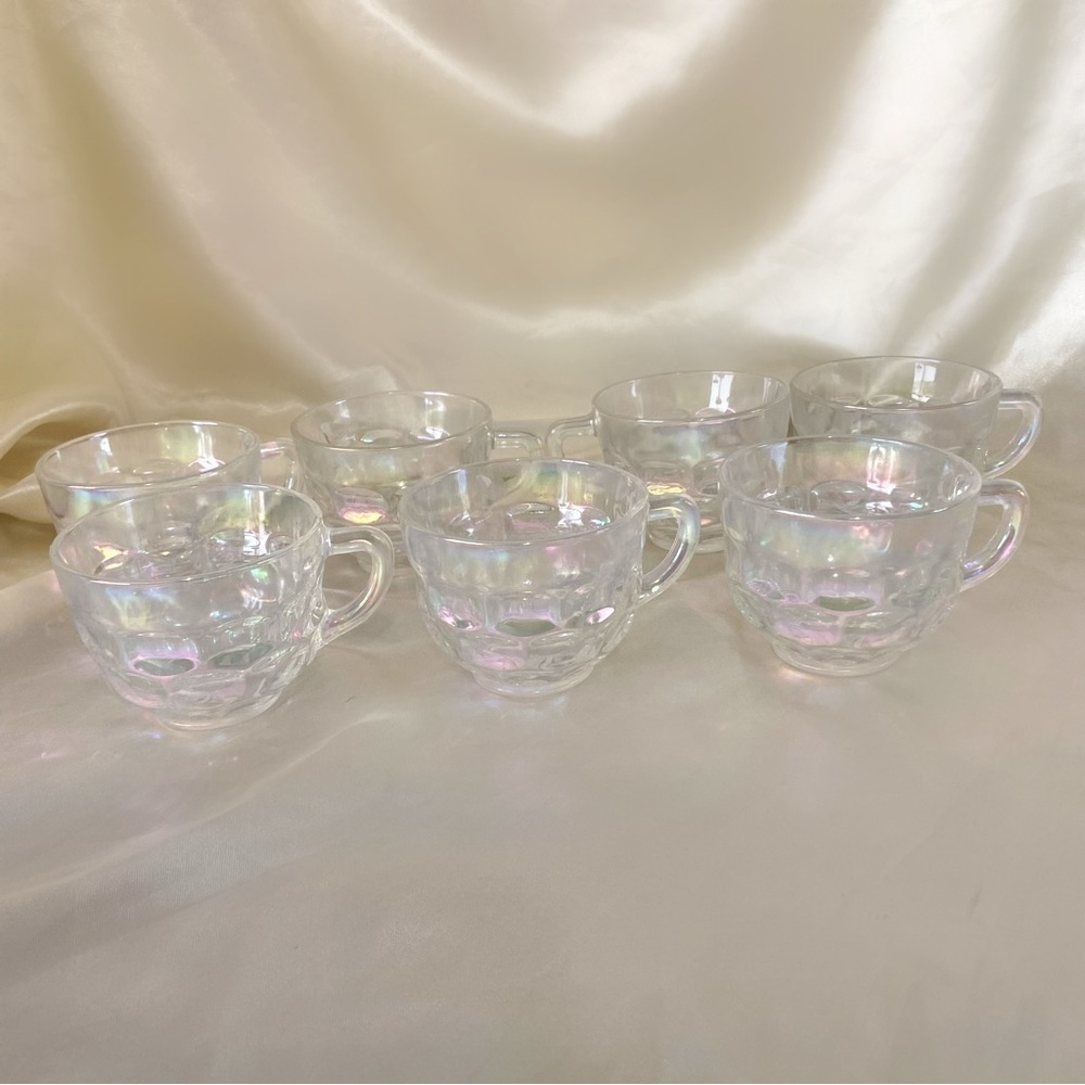 Vintage iridescent punch glasses set of 7 federal cups carnival